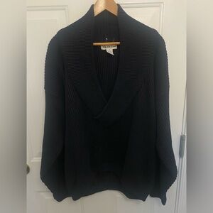 Vintage Saks Fifth Avenue Shawl Sweater In Navy Blue Size M Fisherman nautical